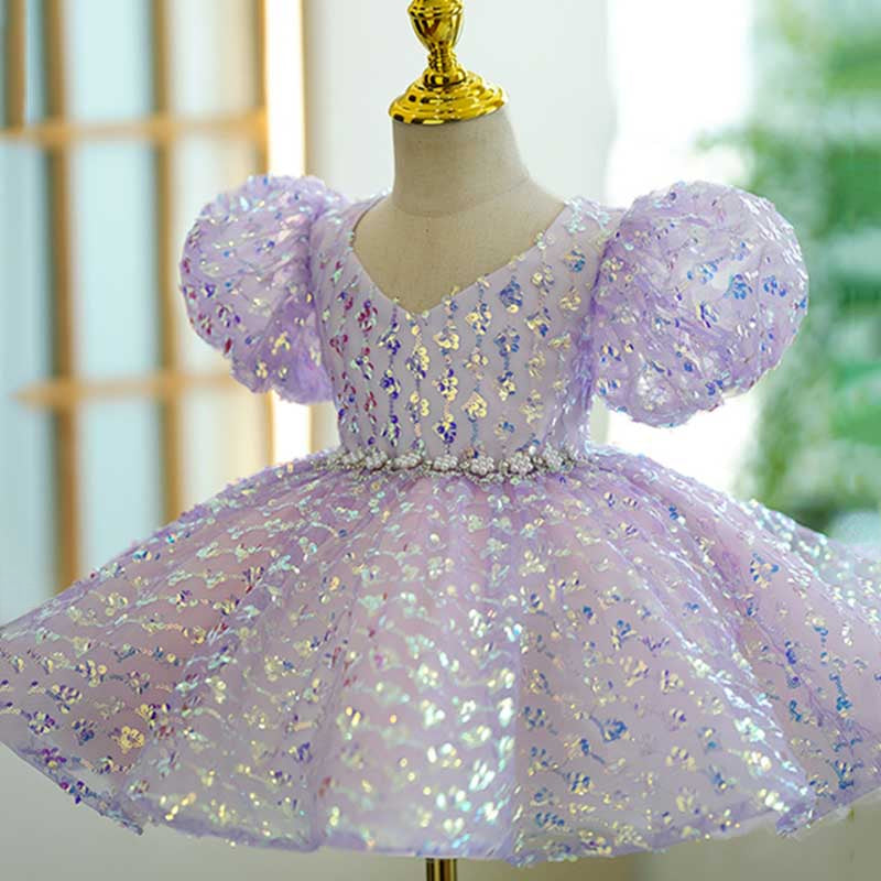 Baby Girl Birthday Banquet Dress Sequin Zipper Fluffy Princess Dress