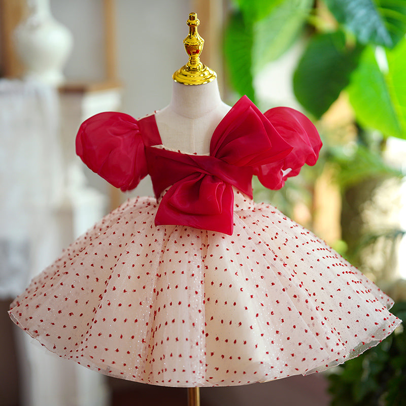 Toddler Prom Dress Girl Puffy Dress Chest Bow Pageant Princess Dress