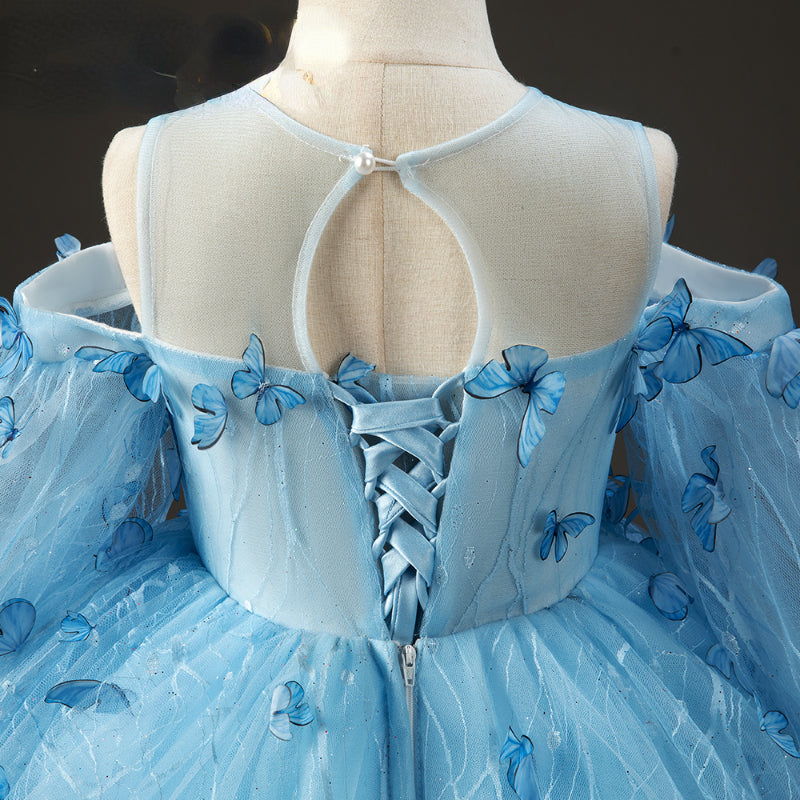 Elegant Baby Girls Blue Butterfly Puff Dress Toddler Girl Party Dresses, Blue / 5-6 Years (130cm) Elegant Baby Girls Blue Butterfly Puff Dress Toddler Girl Party Dresses, Blue / 5-6 Years (130cm)