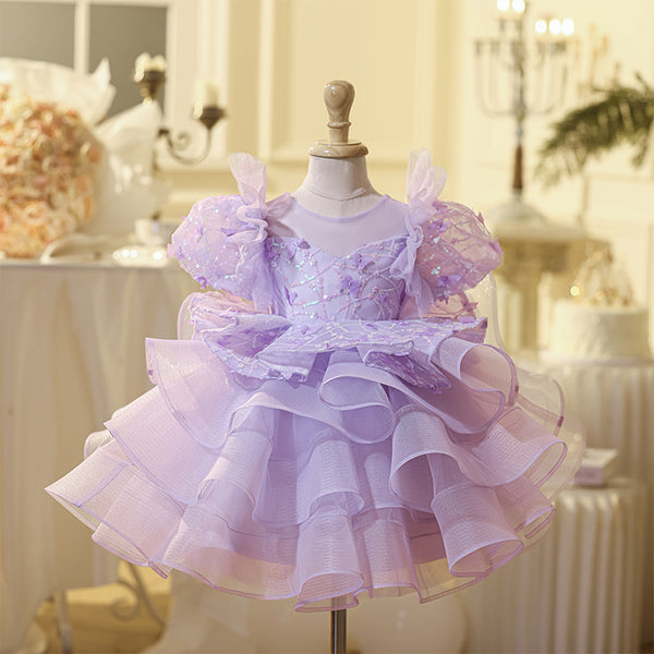 princess purple wedding dress Princess Wedding Dresses With Purple V Neck Sweep Train Tulle Princess Prom Dress With Appliqued Prom
