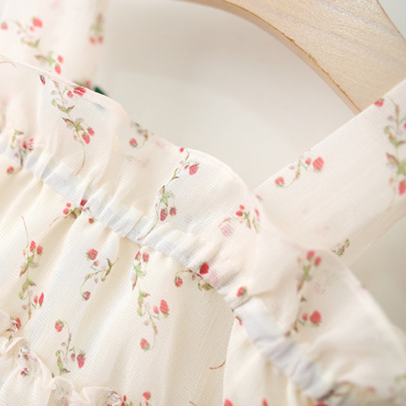 Girls Summer Sleeveless Cherry Chiffon Camisole Princess Dress