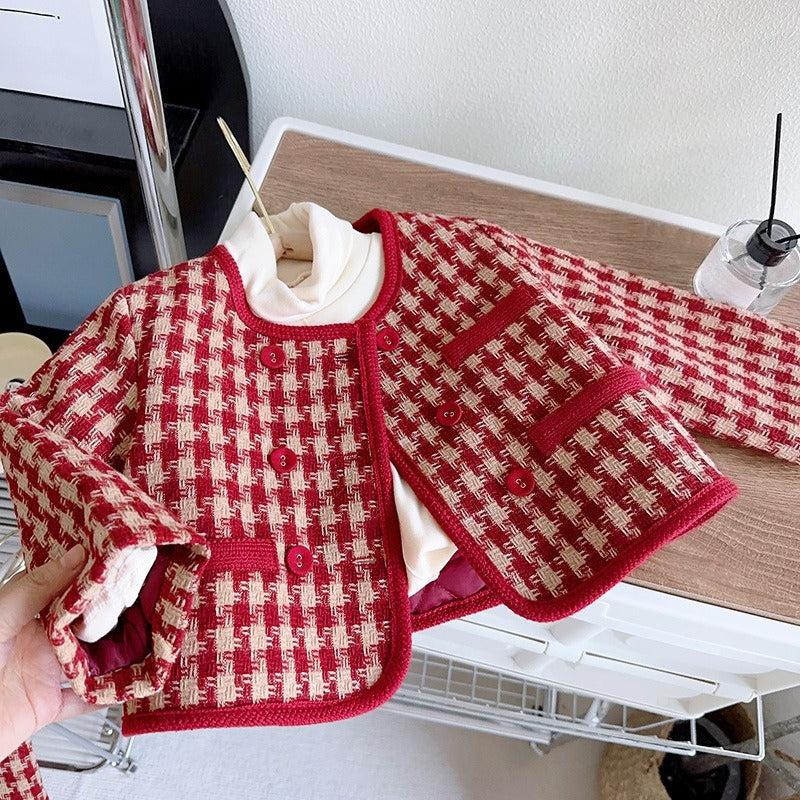 New Winter Girls' Warm Jacket and Short Skirt Two-piece Set