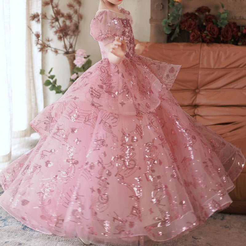 Baby Girl Birthday Pageant Dress Chiffon Sequined Princess Dress