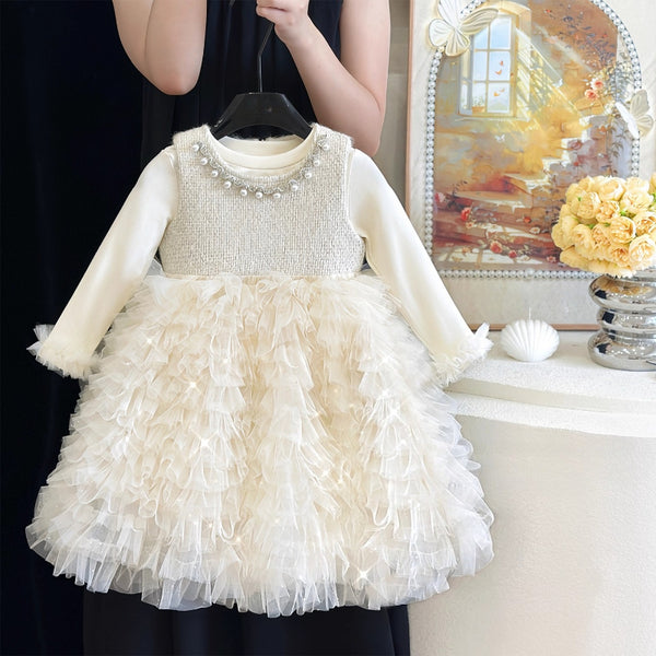 Girls' Autumn Birthday Cake Princess Dress Bottoming Shirt Two-Piece Set
