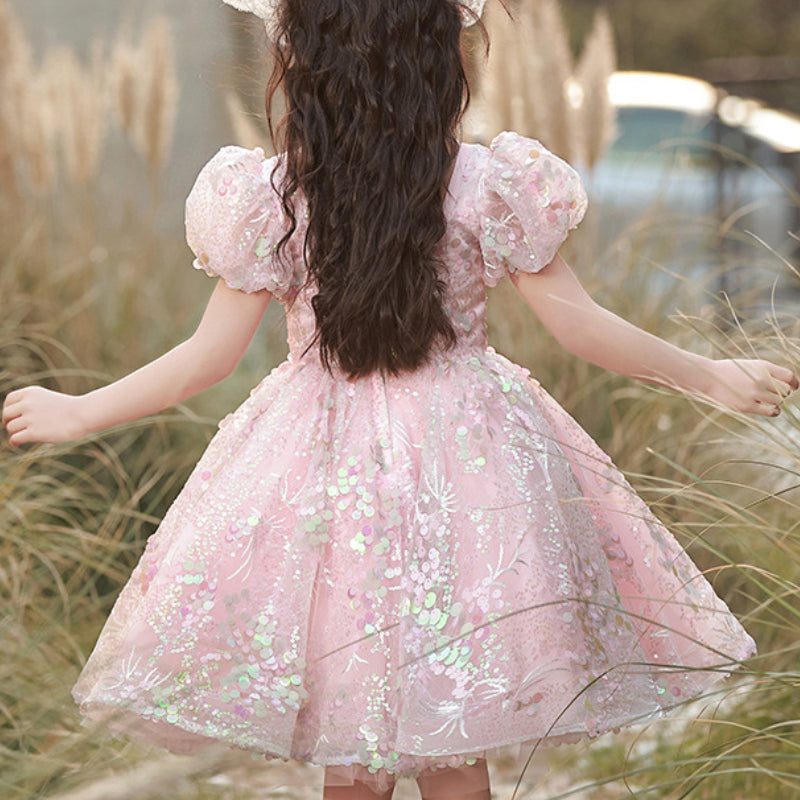 Girls Birthday Princess Dress Pink Flower Girl Wedding Dress