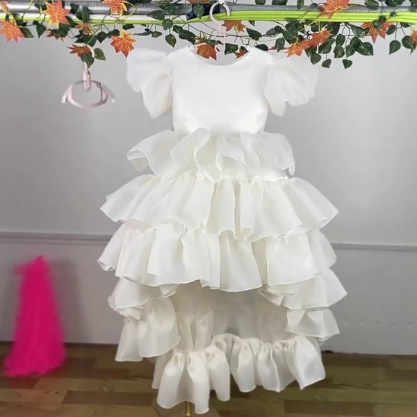 Girls White Birthday Dress Flower Girl Wedding Puff Princess Dress