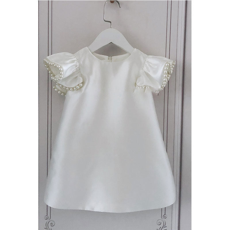 Girls Bow Cuff Pearl Birthday Party Formal Princess Dress