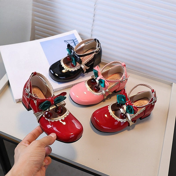 Girls' Chunky Heel Round Toe Bow Princess Shoes