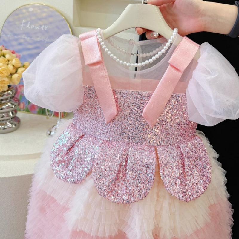 Childrens Birthday Dress Girls Princess Dress Flower Girls Pink Dress