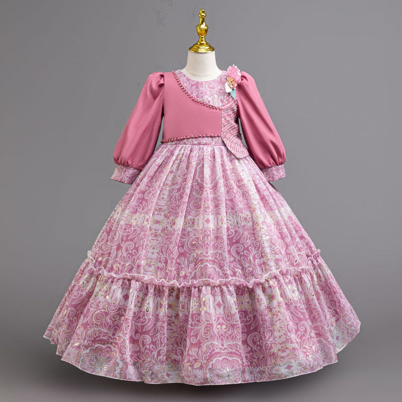 Girl's Long-sleeved Birthday Dress Girl's Festival Party Princess Dress