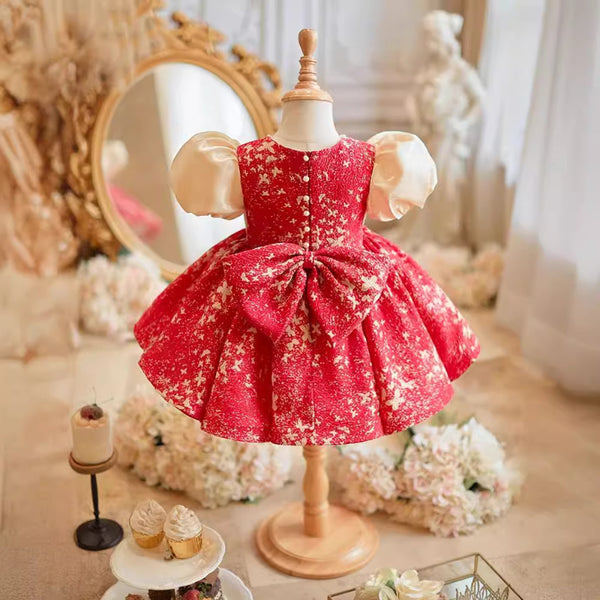 Cute Girls Red and White Contrast Butterfly Print Prom Dress for Toddlers One Year Old Princess Dress