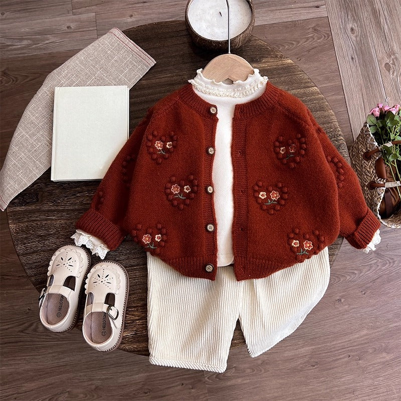 Girls' New Autumn Sweater Bottoming Shirt Pants Three-piece Set