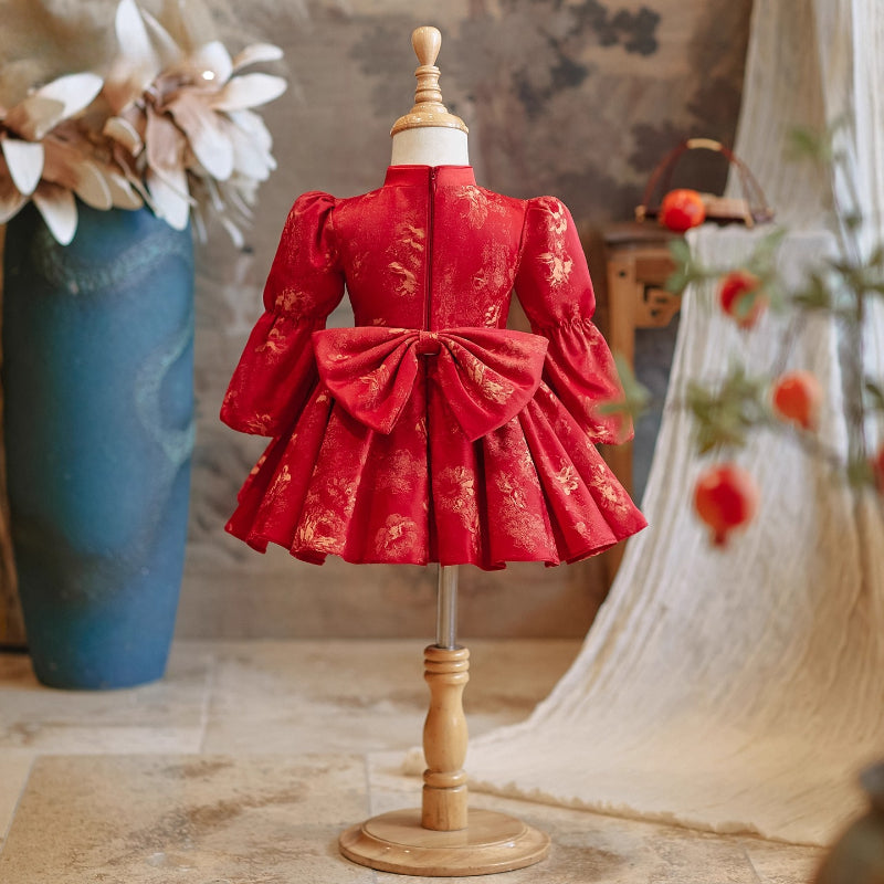 Girls Red Birthday Dress Children Christmas Cheongsam Baby Princess Dress