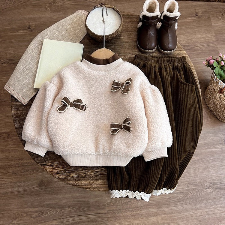 Girls' Autumn New Fleece Top and Pants Two-piece Set