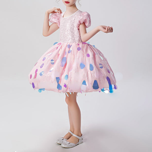 Elegant Baby Girls Perform Pink Sequined Tutu Skirt Toddler Choir Perform Dance Skirt