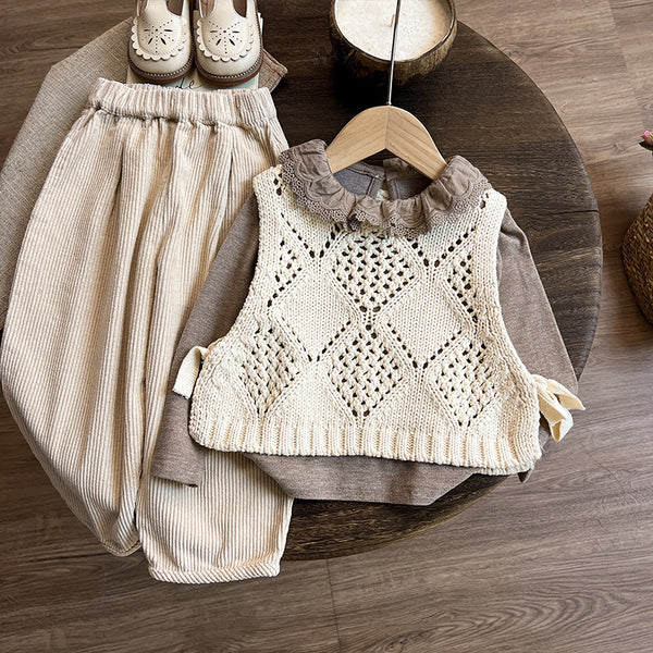 Spring Girls Long Sleeve T-shirt Vest Pants Three-piece Set
