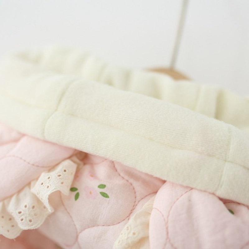 Girls' Winter Floral Print Bunny Ear Cotton Coat