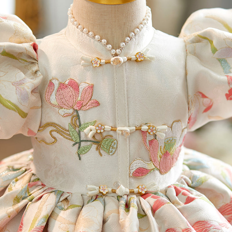 Baby Girl Birthday Pink Dress Girls Puff Sleeve Princess Dress