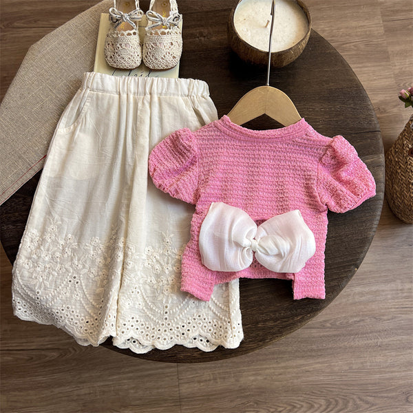 Girls New Summer Cute Tops Pants Two-piece Suit