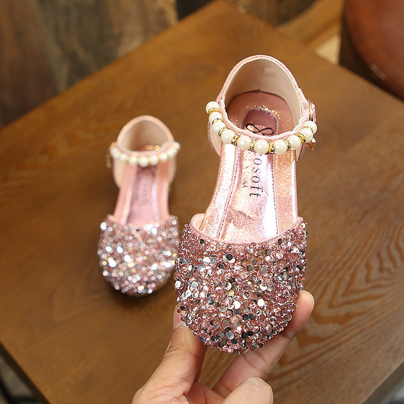 Cute Girl Dress Shoes Summer Cute Girls Sequins Princess Sandals, Pink / EU 27