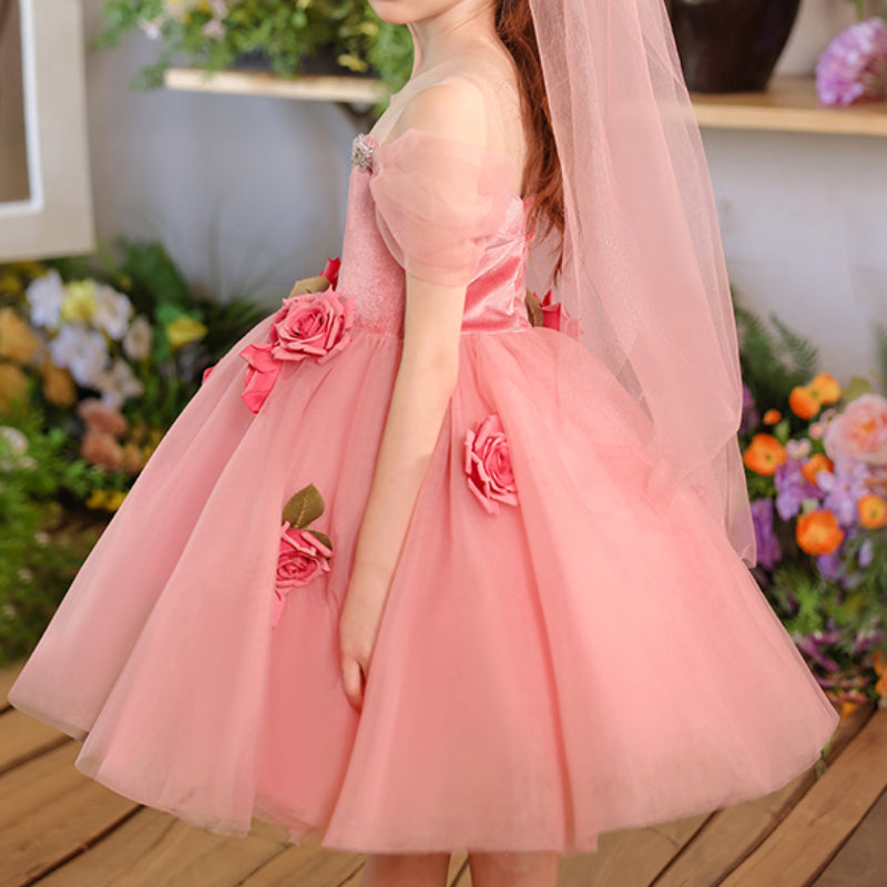 Pink Girls Birthday Dress Flower Girl Princess Dress