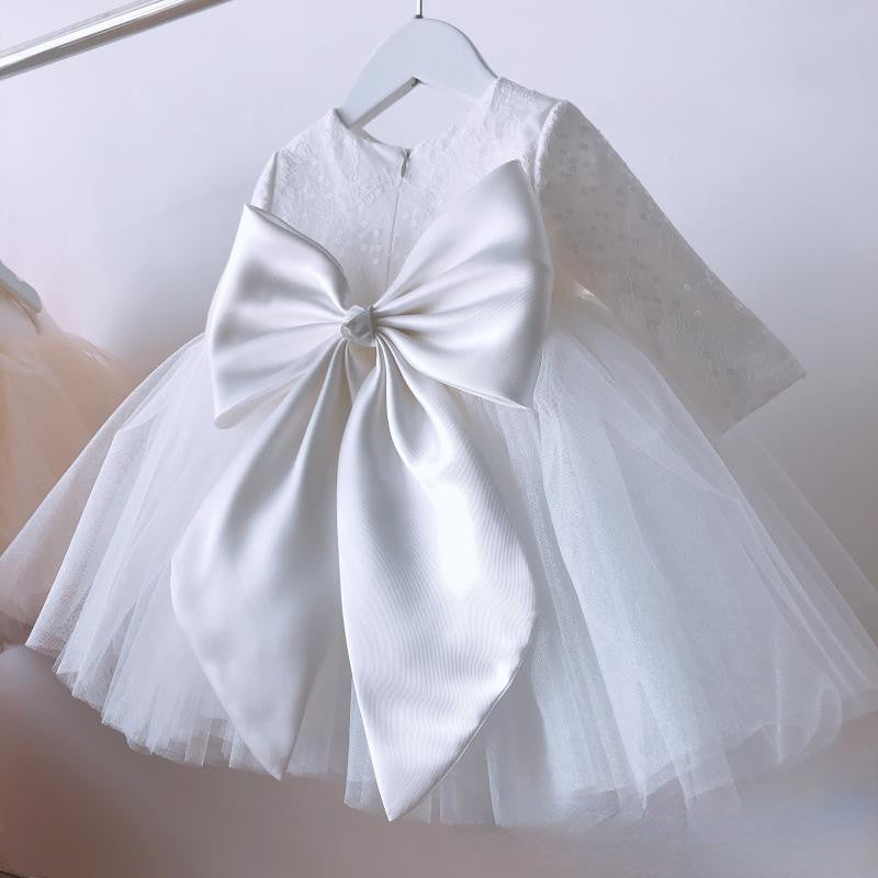 Baby Girl Christening Dress Long Sleeve Bow Princess Dress