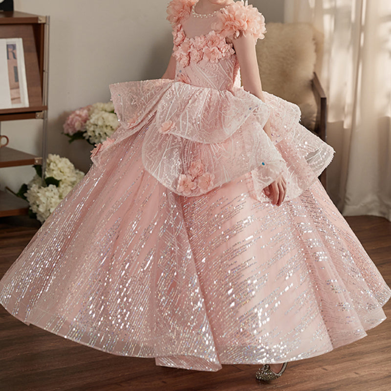 Girls Pink Birthday Princess Dress Children's Ball Dress