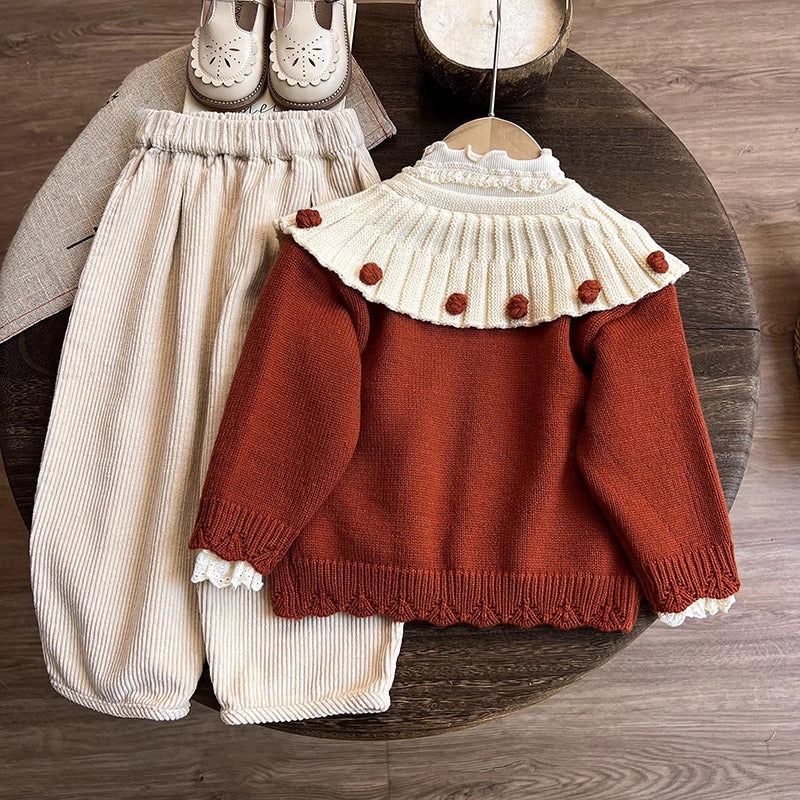Girls Christmas Sweater Cardigan Bottoming Shirt Pants Three-piece Set