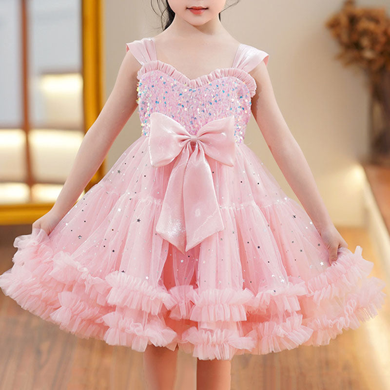 Baby Girl Pageant Shiny Suspender Puffy Princess Dress