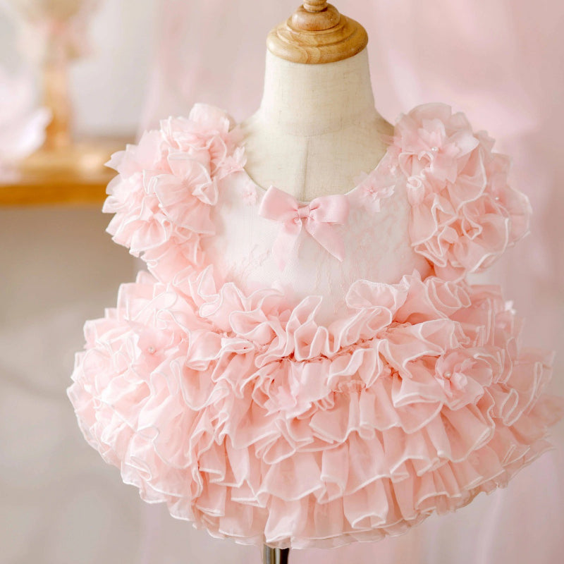 Pink Baby Birthday Dress Flower Girl Princess Dress