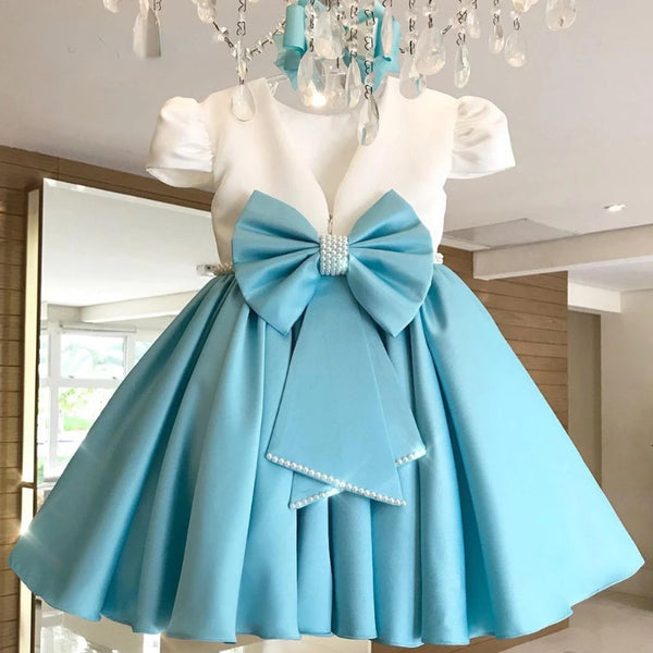 Elegant Baby Girls Bow Puff Sleeve Birthday Dress Toddler Baptism Dresses