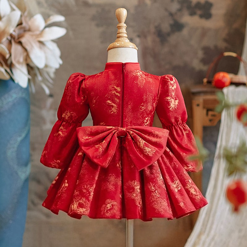 Girls Red Birthday Dress Children Christmas Cheongsam Baby Princess Dress