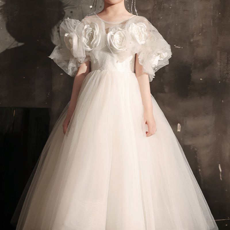 Flower Girl White Wedding Dress Girl Birthday Prom Princess Dress