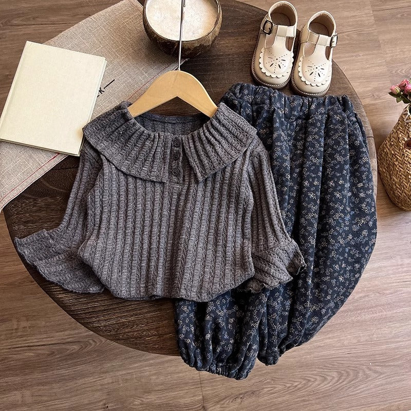 Girls' New T-shirt Sweater and Pants Two-piece Set