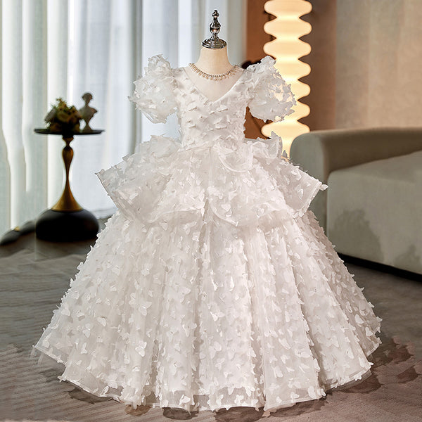 White Girls Pageant Dress Children's Birthday Princess Dress