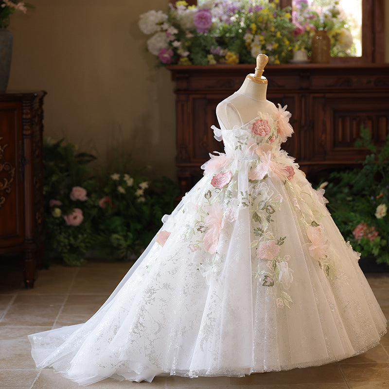 princess ball dresses for girls Girls White Princess Ball Gown | Flower Girl & Little Bride Dress