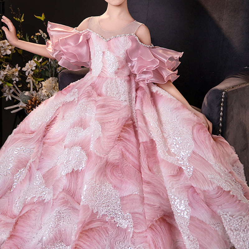 Girls Pink Ball Gown Children Birthday Princess Dress