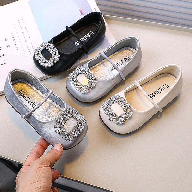 Children's Square Toe Crystal Leather Shoes marryshe Children's Square Toe Crystal Leather Shoes marryshe