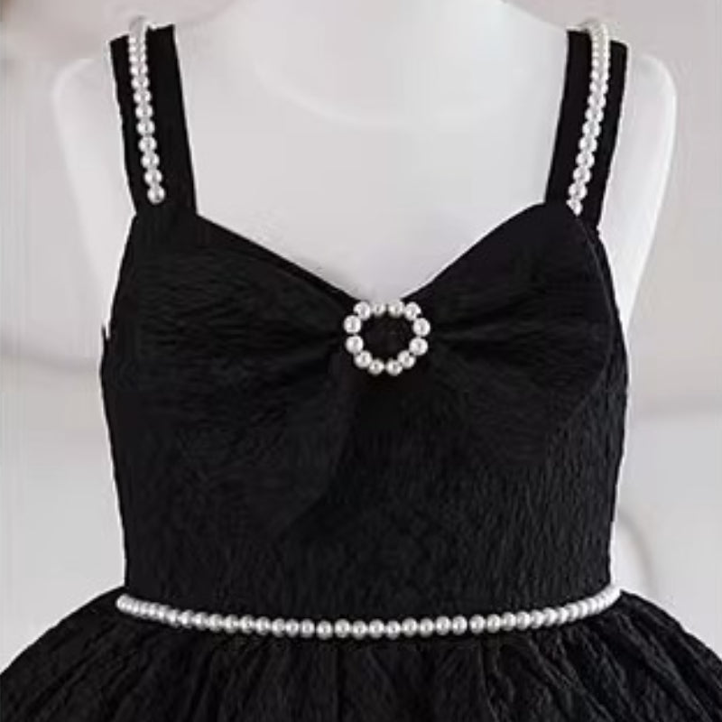 Baby Girl Dress Toddler Birthday Party Pageant Black Pearl Fluffy Sleeveless Dress