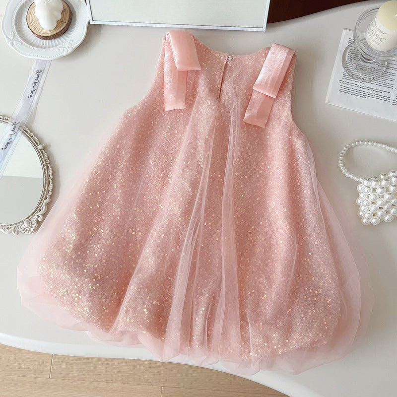 Summer New Girls Sleeveless Sequined Mesh Princess Dress