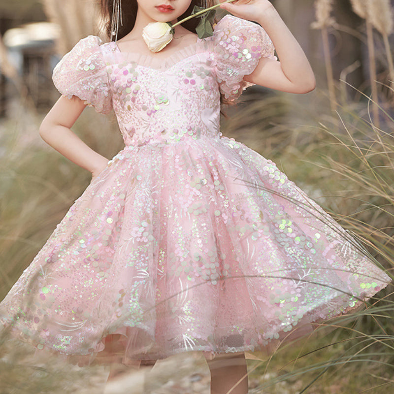 Girls Birthday Princess Dress Pink Flower Girl Wedding Dress
