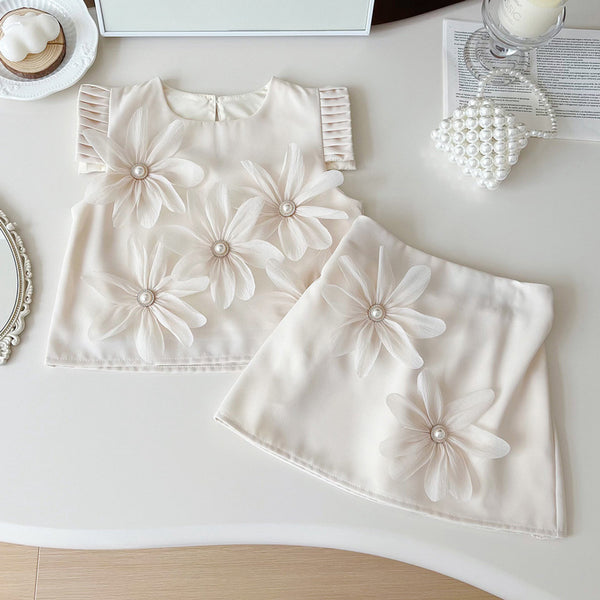 Summer Girls Flower Top Short Skirt Two Piece Set
