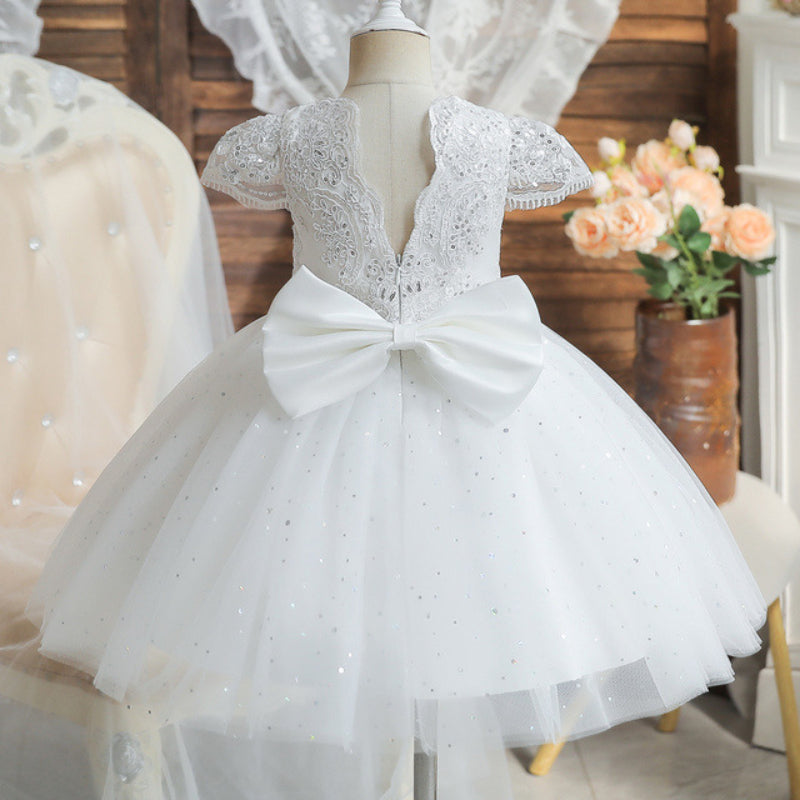 Toddler Birthday Party Wedding Sequin Bow Mesh Christening Princess Dress