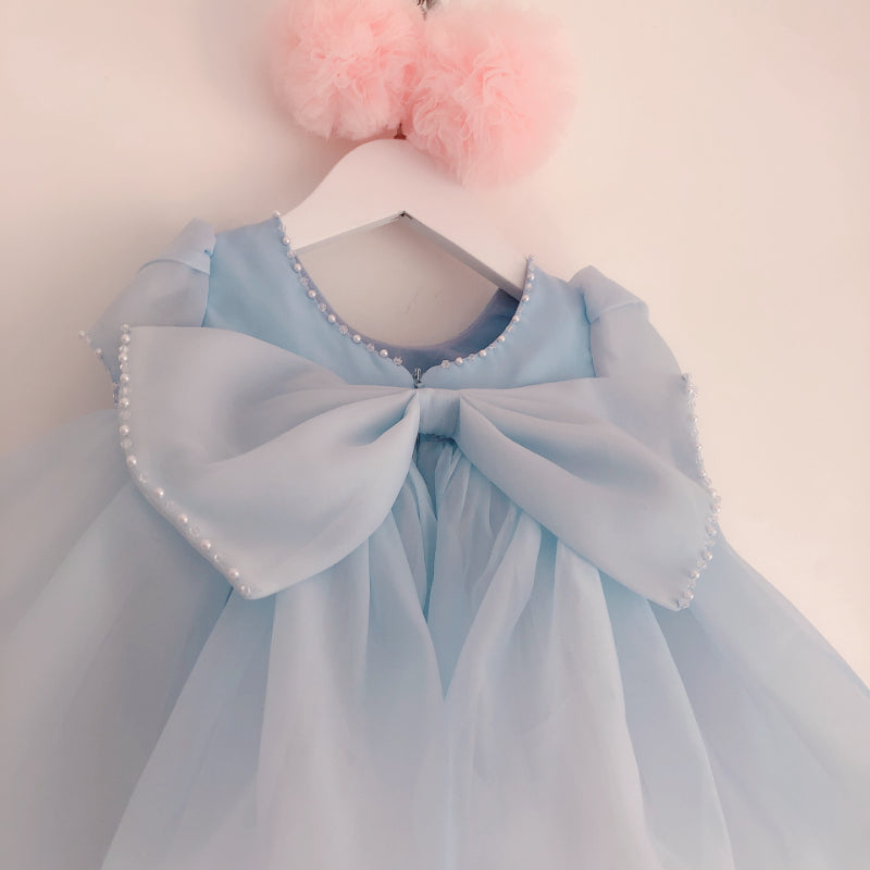 Cute Baby Girl Light Blue Bow Baby Romper
