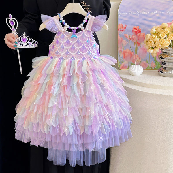 Girls Mermaid Princess Dress Girls Suspender Birthday Dress
