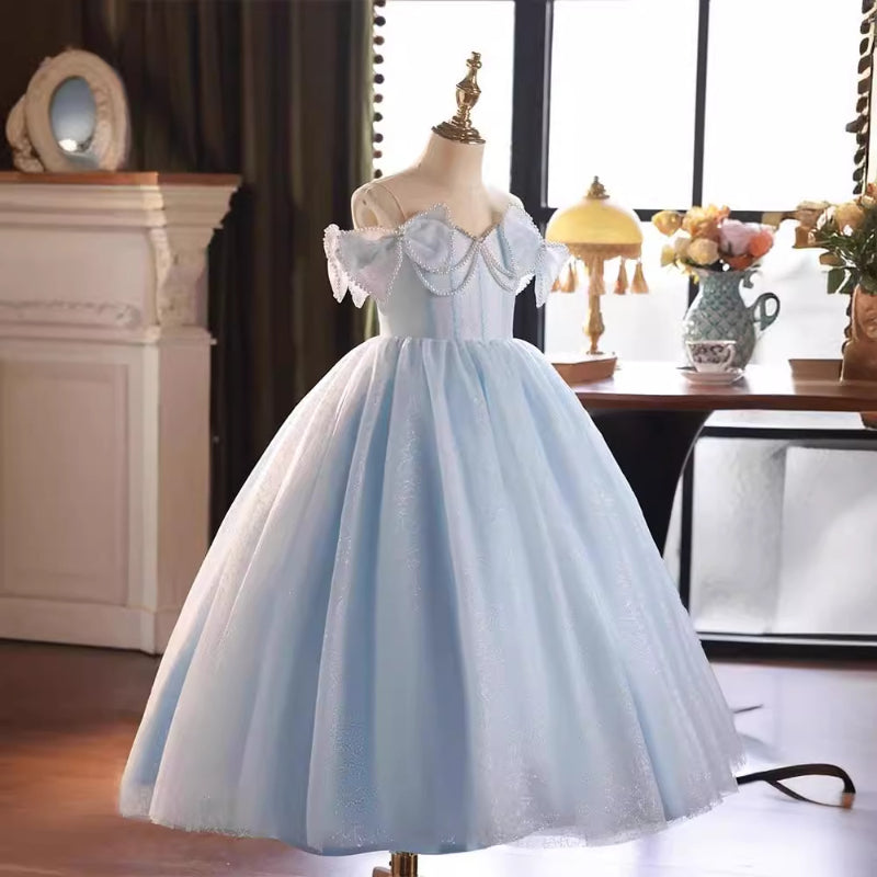 Elegant Baby Blue Christening Dress Toddler Girl Formal Dress