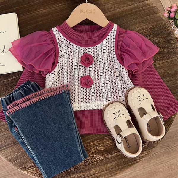 Cute Girls' Three-piece Autumn Flower Set