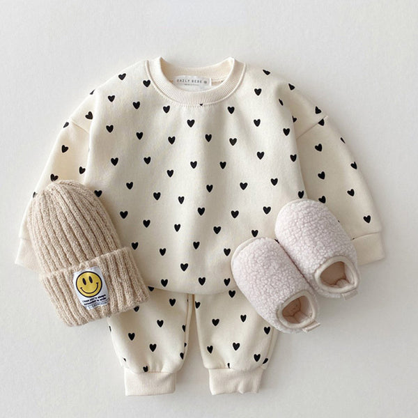 Cute Girls' Love Cotton Sweatshirt Two-piece Set