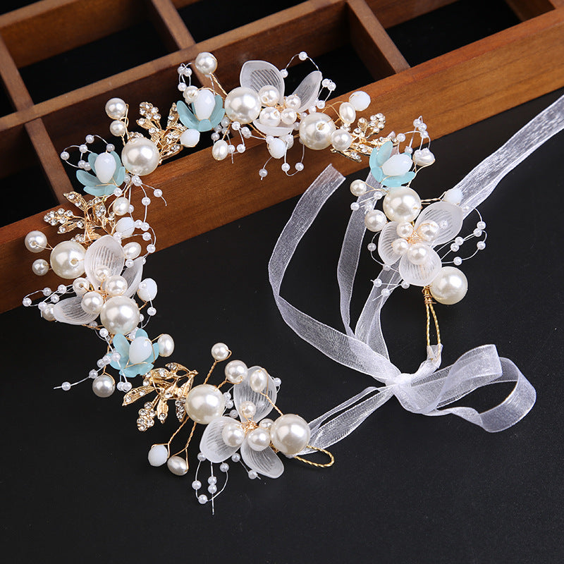 Girls Butterfly Flower Wreath Pearl Headband Wedding Dress Headwear