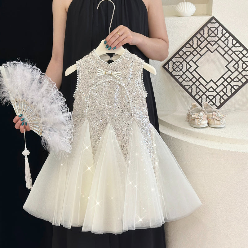 Summer Girls Birthday Dress Flower Girl Sequin Princess Dress